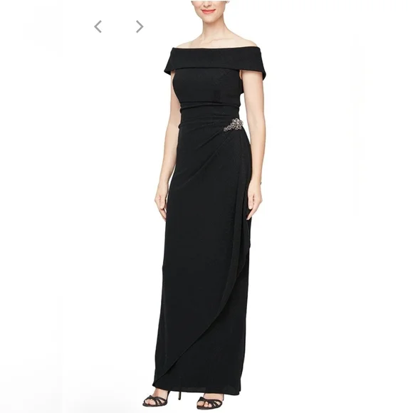 Alex Evenings | Dresses | Alex Evenings Off The Shoulder Black Gown Size 6  | Poshmark